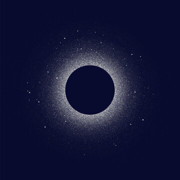 Silver Particle Halo Around a Dark Circle on Navy Background