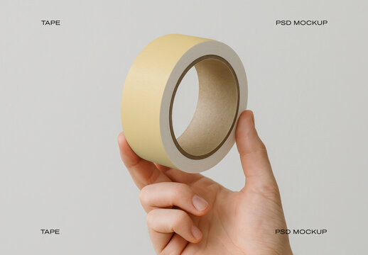 Hand Holding Adhesive Tape Mockup PSD