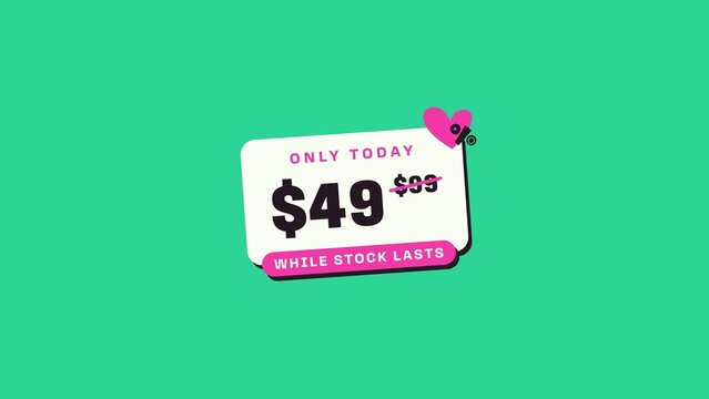 Sticker Slap Sales Titles / Bold Colorful Sale Price Card With a Heart for Retail Promos, Online Ads and Social Media / Horizontal / Part 06