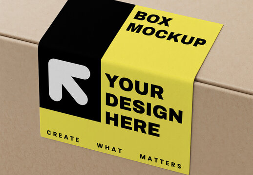 Bright Box Mockup PSD With Bold Yellow Packaging Design On Cardboard