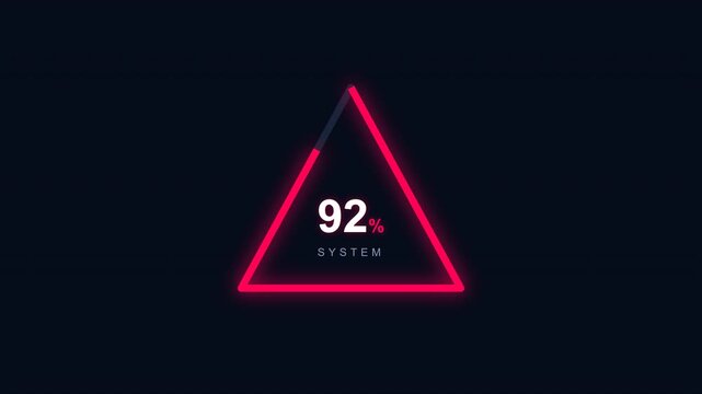 Triangular loading percentage counter with glowing neon lines on alpha channel