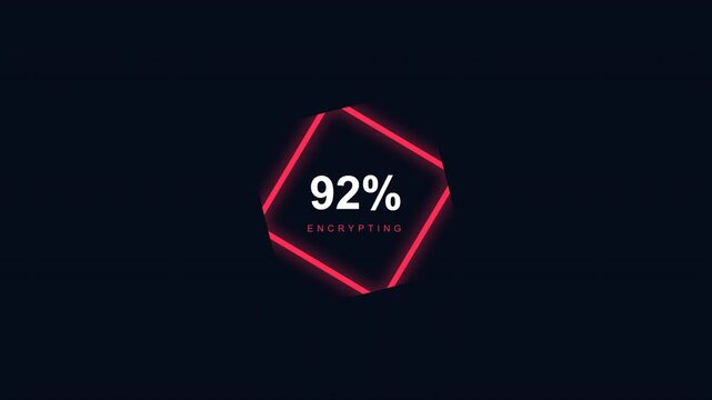 Futuristic glowing red encryption progress counter overlay with alpha channel