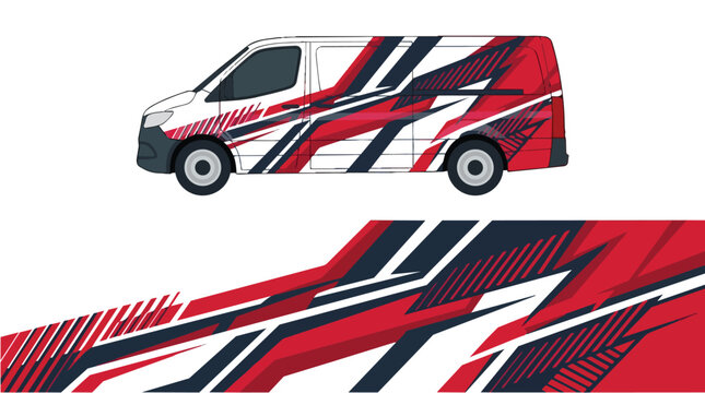 Car Wrap Design with Aggressive Racing Livery in Red Black and White