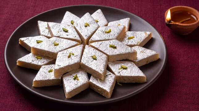 Kaju katli indian sweets served on a plate for diwali festival