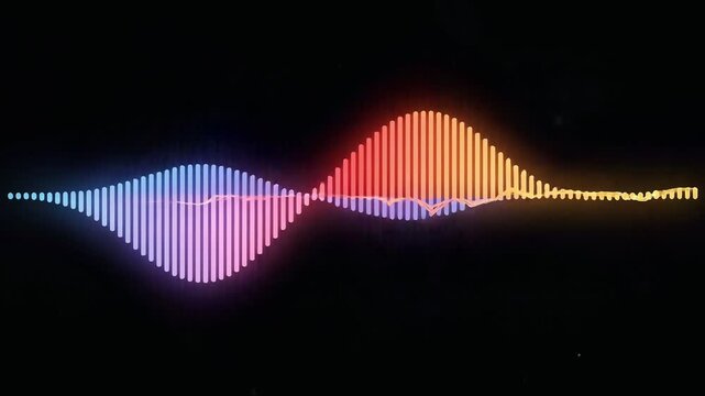 Abstract digital sound wave equalizer with colorful glowing bars on a black background 4k video