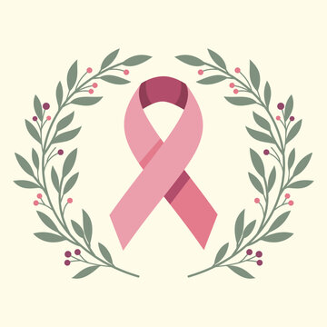 Vector illustration of Breast Cancer Awareness Ribbon with Wreath , suitable for additional element for banner, wallpaper. or poster