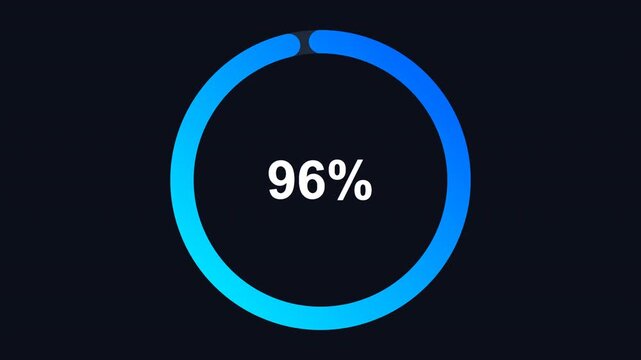 Blue circular loading progress bar with percentage counter on alpha channel