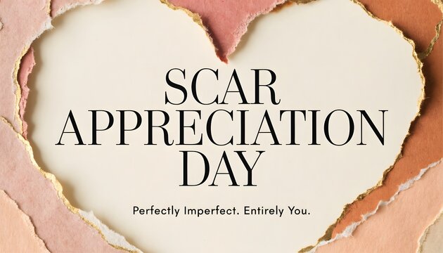 Scar appreciation day text on a torn paper heart background