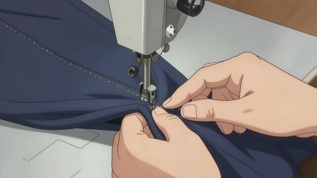 Sewing a Hem on a Dark Blue Fabric