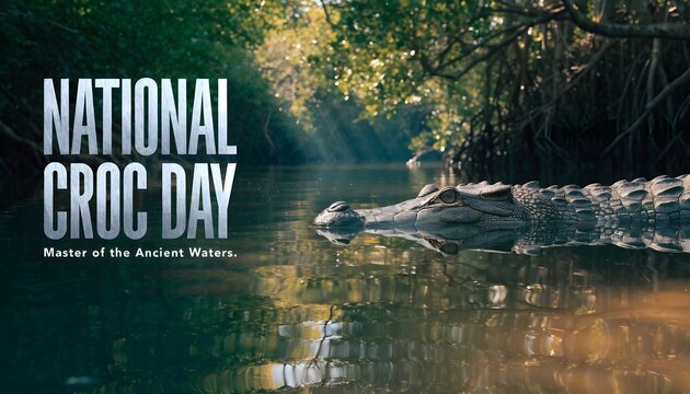 Crocodile swimming in a calm river surrounded by mangrove trees