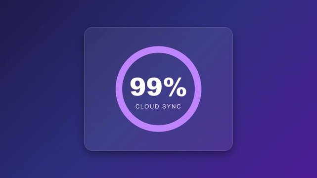 Circular cloud sync progress bar counting from zero to hundred percent overlay