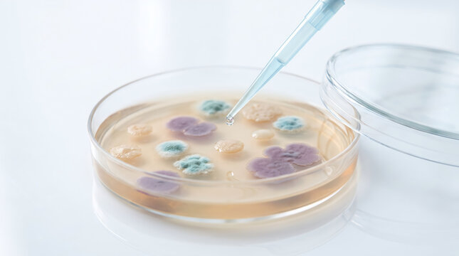 3D Laboratory Illustration of Microbial Culture in a Petri Dish with Pipette