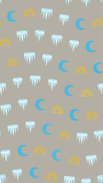 Seamless pattern with moons, rainbows, and icicles