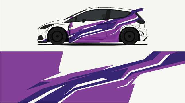 Car Wrap Design with Dynamic Purple and White Racing Livery