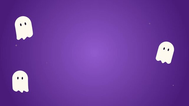 Cute Floating Ghosts on Purple Halloween Background with Copy Space