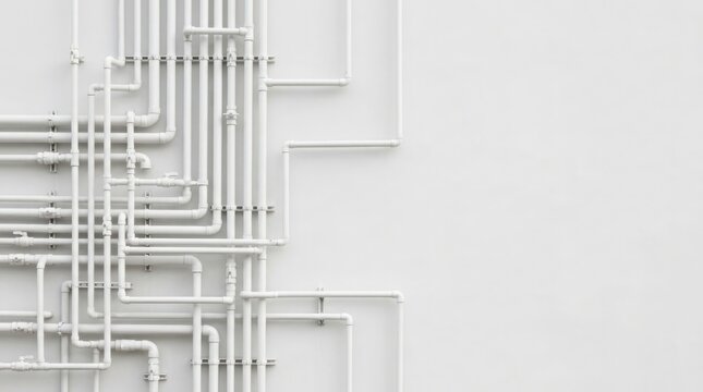 Abstract white geometric background with a complex network of interconnected lines and rectangular shapes creating a modern design