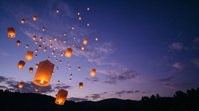 Gold and silver metallic balloons floating in dark room with spotlight