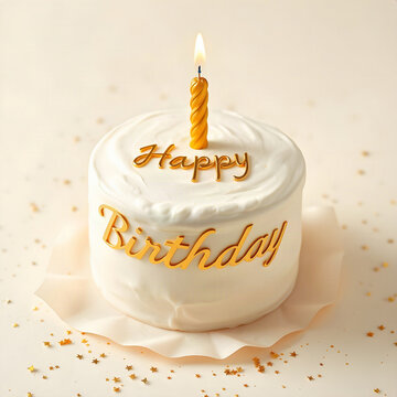 Happy Birthday luxury banner template with gold candle and confetti on cream background
