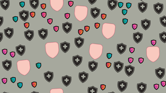 Seamless pattern of shields with crosses and checkmarks