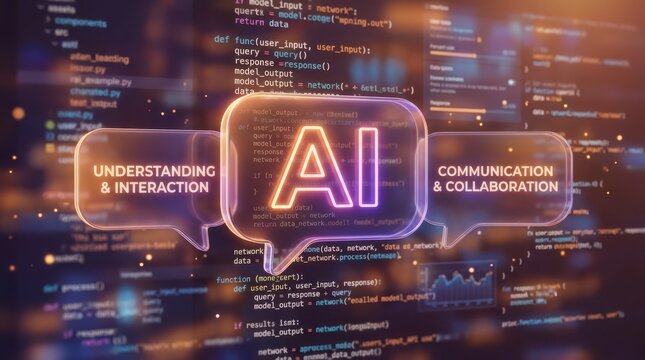 Artificial intelligence interaction and communication illustration