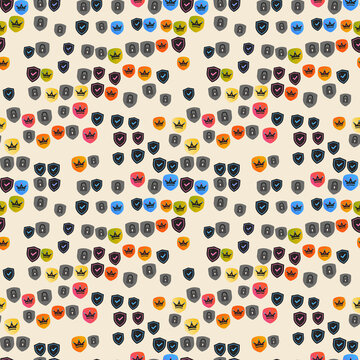 Shields with locks, checkmarks, and crowns pattern