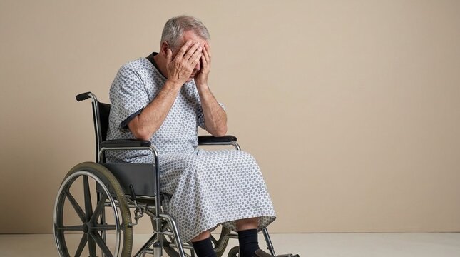 Elderly Patient Covering Face in Despair Suffering from Dementia and Memory Loss