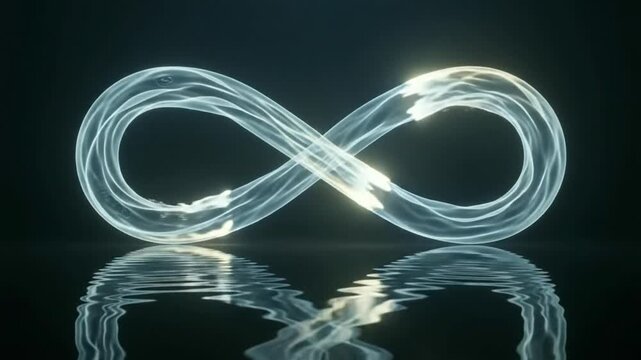 Glowing Infinity Symbol with Water Reflection in Dark Background