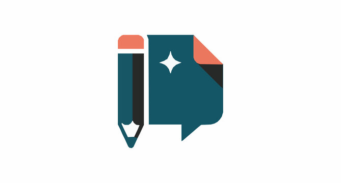 Modern Digital Writer Logo with Pencil and Speech Bubble Vector Icon