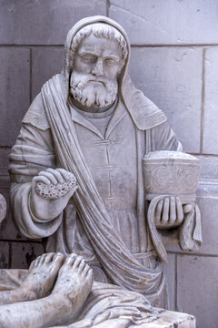 Yonne, Burgundy, France. Detail of a marble Entombment scene in the Church of Saint John the Baptist in Joigny, France