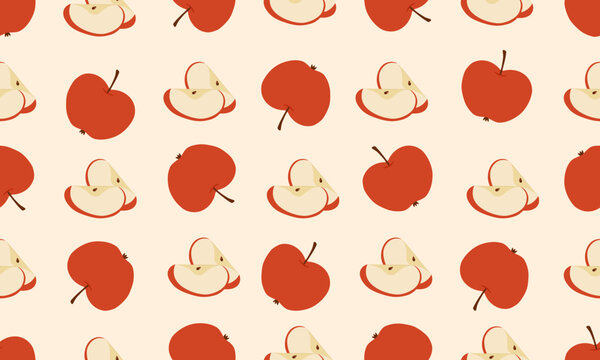 Handdrawn red apple fruit and slices seamless pattern with organic fruit motifs