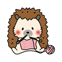 冬に編み物をするハリネズミ © てがきっず