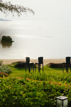 bench on the lagoi bay beach bintan