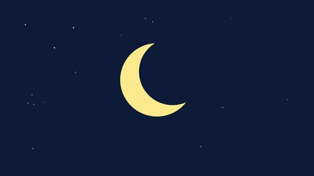 Moon phase animation turning from full moon to crescent moon night sky graphic background loopable.