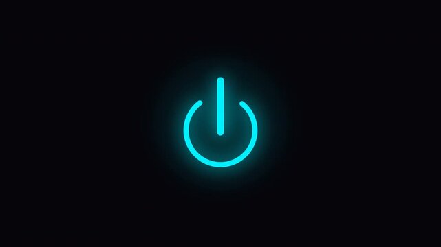 Cyan neon power button icons glowing and activating on transparent background