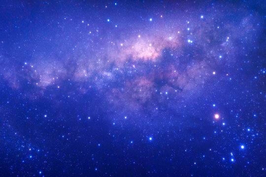 Panorama night sky space background, Starry universe in dark blue sky, Milky way galaxy with stardust field in deep universe