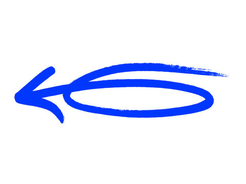 Blue hand drawn brush stroke arrow with loop arrow, doodle sketch pointer icon, vector illustration isolated on white background