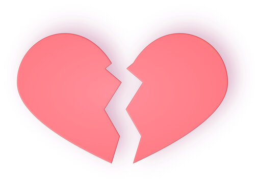Broken heart representing loss and relationship end on transparent