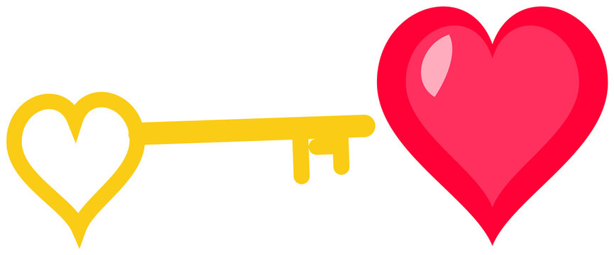 Golden key unlocking a red heart transparent background