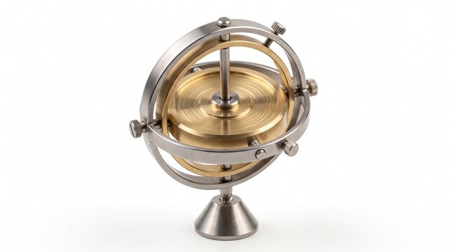 Mechanical gyroscope instrument, brass and steel gimbal physics apparatus, scientific instrument for education, antique style gyroscope gadget