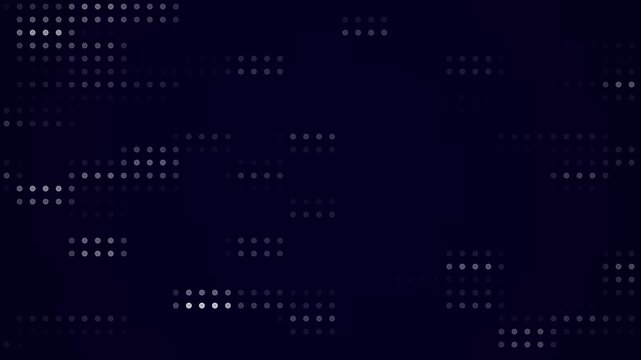 A dark abstract background composed of scattered clusters of small white and grey dots arranged in irregular horizontal and vertical patterns with subtle lighting variations