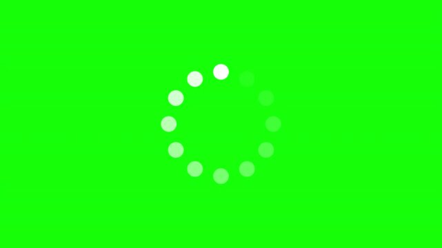 A white loading circle icon composed of multiple glowing dots arranged in a circular spinner pattern shaping a progress indicator animation symbol during data processing