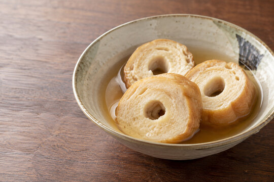 Simmered Japanese kuruma fu with light broth