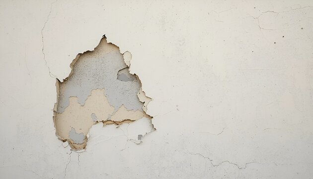 Peeling Paint Patch and Damaged Stucco Exposure on Exterior Residential Wall Showing Underlying Plaster Defect