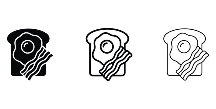 toasted bread slices with bacon illustrations in different line art styles for food design projects