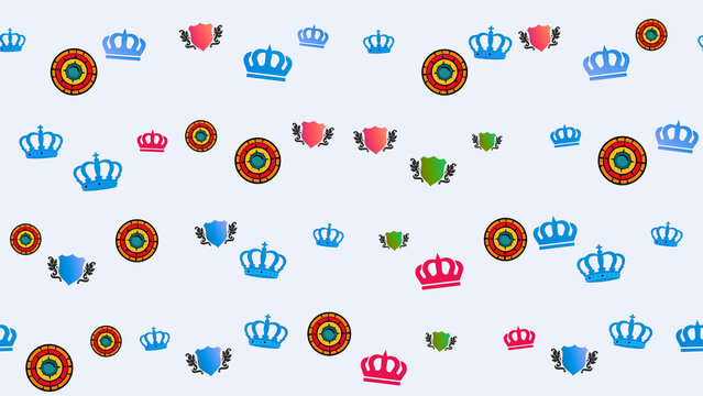 Crowns, shields, and circular emblems pattern