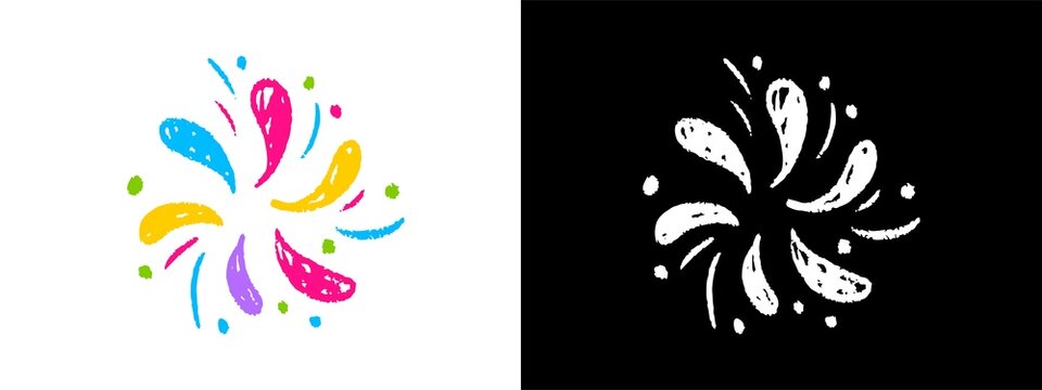 Colorful crayon doodle fireworks or splashes design isolated on transparent background