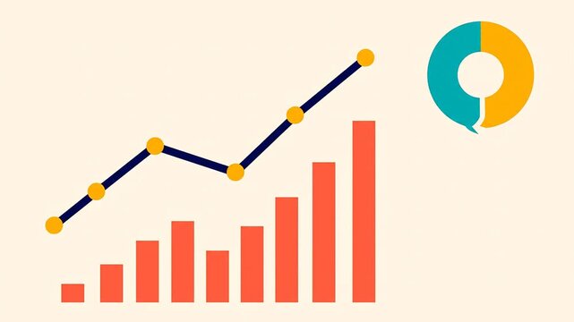 Financial Growth Analytics: A vibrant illustration depicting a line graph and bar chart, showcasing upward financial growth and data analysis. accompanies by a circular chart and speech bubble icon.