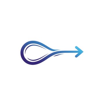 Minimal blue outline infinity-inspired curve with an arrow tip on a white background, suggesting forward motion and continuous progress.