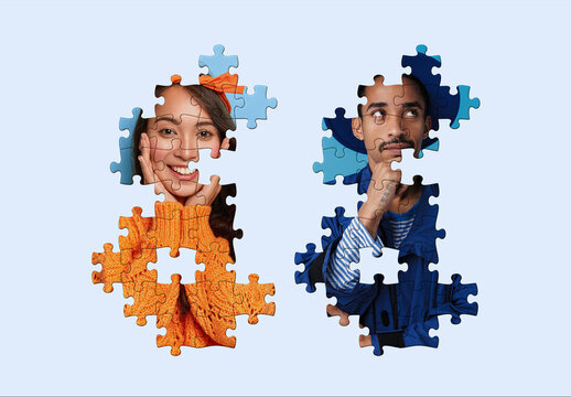 Vertical Jigsaw Puzzle Mockup