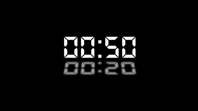 Countdown Digital Clock Animation 60 to 0 second Countdown digital clock timer icon.4k video
